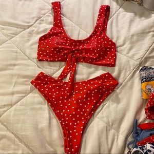 Red polka dot heart bikini